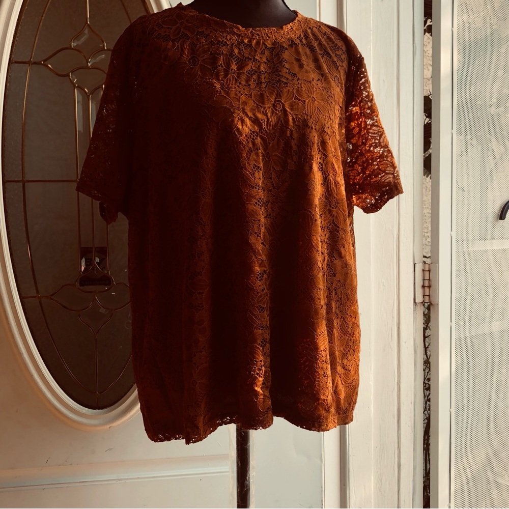Notations Rust Lace Short Sleeve Blouse - Brand New With Tags!